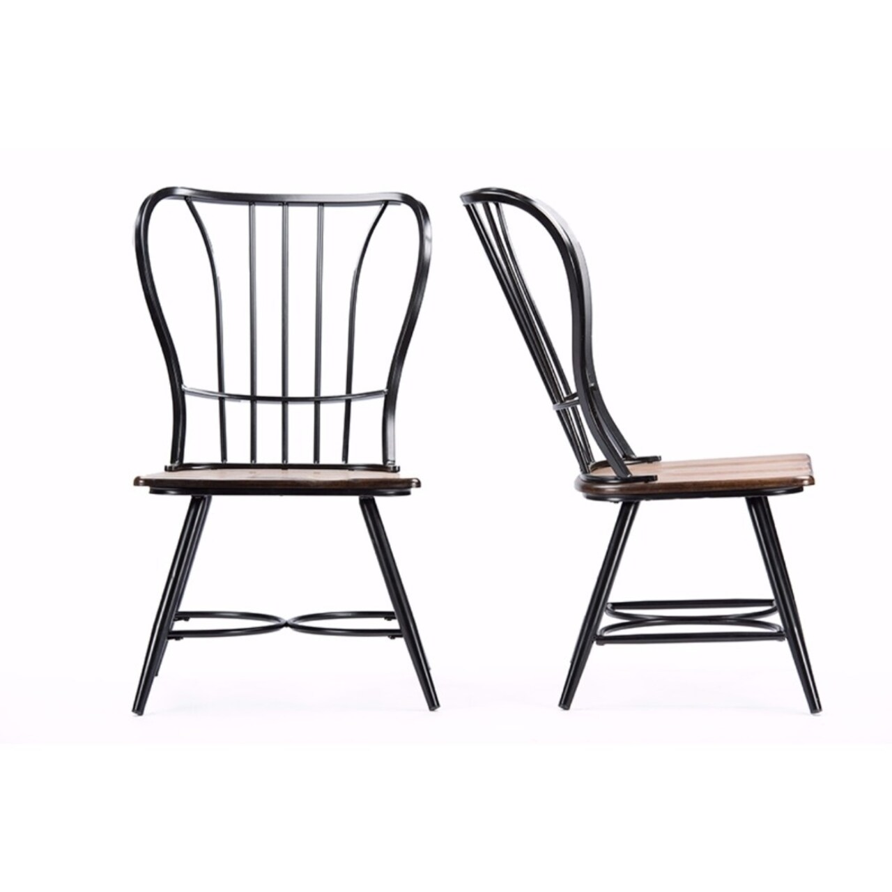 Baxton Studio Longford "Dark-Walnut" Wood and Black Metal Dining Chair (Set of 2)